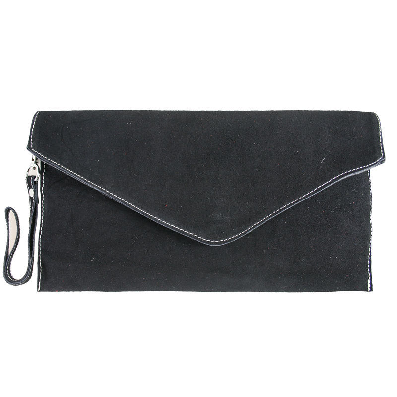 Handbags :: Black Suede Leather Envelope Style Evening Clutch Wristlet ...
