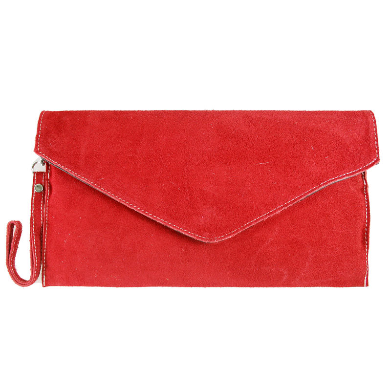 Handbags :: Red Suede Leather Envelope Style Evening Clutch Wristlet ...